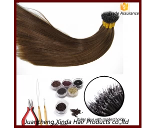 Holesaleブラジルレミーの毛100％レミー人間の髪の毛の拡張機能のサンプルは、ナノリング毛延長を歓迎しました