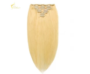 Hot Selling top quality cheap Double Drawn weft full ending blond Clip In Hair Extension