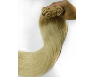 Human hair extension machine weft blond hair