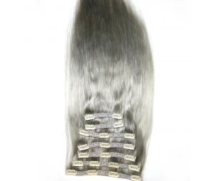 Human hair lace clip in virgin remy gray hair
