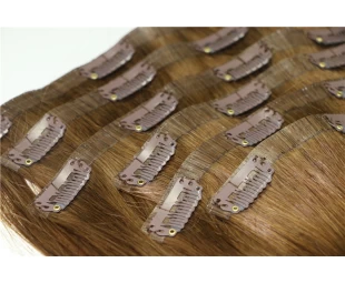 Human hair silky straight brown color cheap colored clip in human hair