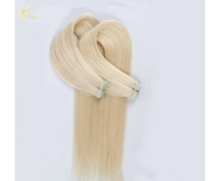 Indian virgin hair silky straight double drawn human hair extensions color 60# blonde double drawn invisible tape hair extension