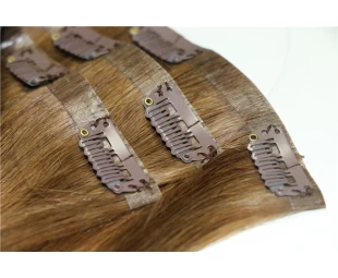 Long Straight xinda pu Clip In Hair Extensions Pieces dark color skin weft