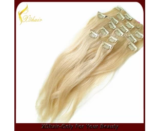 Nieuwe aankomst groothandelsprijs indian menselijk haar 220g remy clip in hair extensions