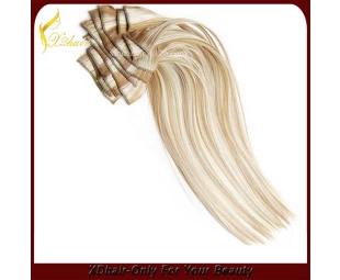 Nieuwe aankomst groothandelsprijs indian menselijk haar 220g remy clip in hair extensions