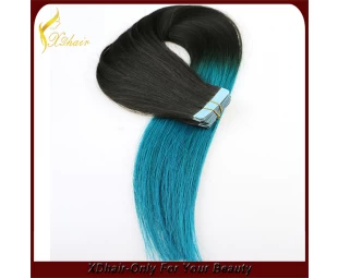 New product hot sale 100% Brazilian virgin remy hair two tone American blue glue tape hair extension