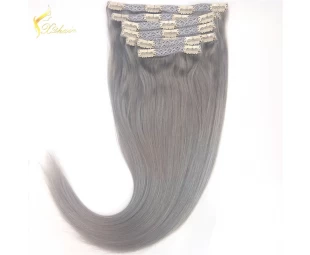Perfect quality human hair clip in hair gray virgin remy 100% peruvian hair weave