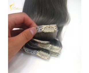 Perfect quality human hair clip in hair gray virgin remy 100% peruvian hair weave