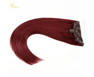 Popular hair styling virgin brazilian hair double weft 99j, clip in human hair extensions for black women