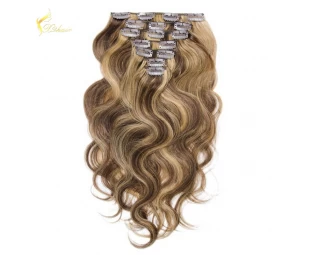 Top Quality China Factory Supply Black Color Remy Double Drawn Clip in hair extension 220 grams