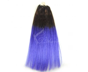 Wholesale Remy Hair Cuticles Ombre 2T #1B/#Blue Color Micro Loop Hair Extension 1.5g