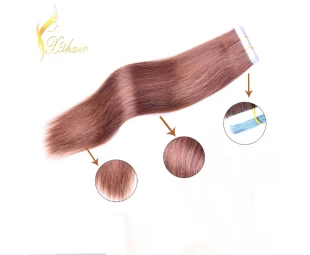 Wholesale cheap brazilian tape hair extensions silky straight tape hair Seamless wine red hair extension