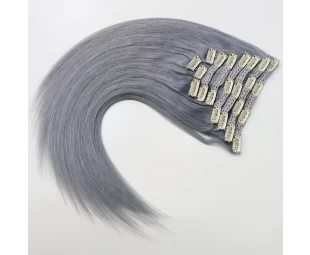 Wholesale grey color clip in hair extension, 100% remy Brazilian clip in hair extensions