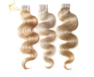 Wholesale price high quality double drawn 100% unprocessed skin weft tape remy hair extensions