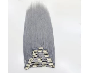 Wholesale remy clip in human hair extensions grey color