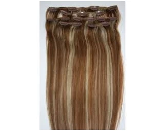 Wholesale top quality full head double drawn Indian remy hair clip in hair extensions