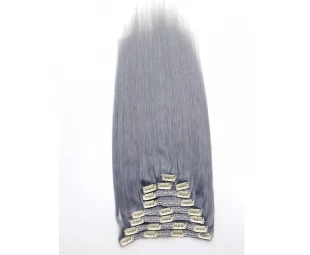 aliexpress china double layers weft virgin brazilian remy human hair grey color seamless clip in hair extensions for black women