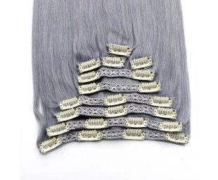 aliexpress china double layers weft virgin brazilian remy human hair grey color seamless clip in hair extensions for black women