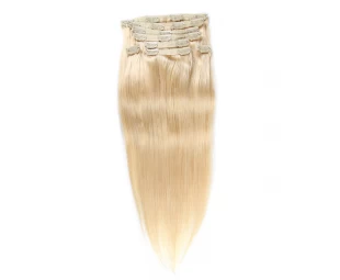 blonde white full head virgin hair kinky straight clip in hair extensions