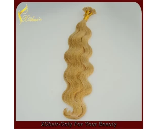 высокое качество factoy оптовая brazilain девственных человеческого волоса объемная волна блондинка с плоским наконечником наращивание волос