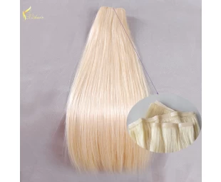 high quality light blonde pu hand knotted skin weft ,virgin brazilian hair skin weft extensions