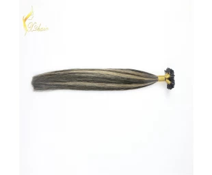 top grade cheap 100% virgin brazilian hair piano color hair ,nail u tip hair extensions