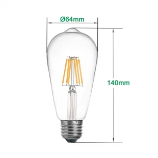 Bombilla de filamento LED de estilo ST64 incandescente equivalente a 75 vatios