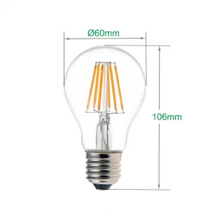 Bombilla de luz de filamento LED A60 8W GLS