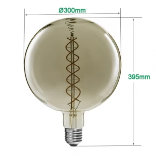Ampoule à filament LED spiralée incurvée G300 à intensité variable