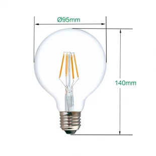 Edison classic globe G95 4W bombillas de filamento LED regulables