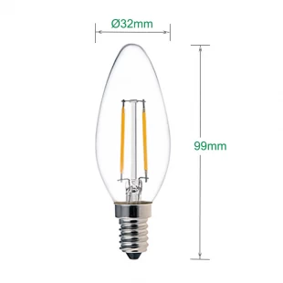Bombilla de luz de vela de filamento LED C32 2W