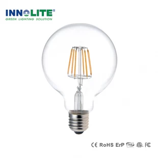 Round G125 8W Long Filament LED Light Bulb