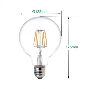Lâmpada de LED de filamento longo redondo G125 8W