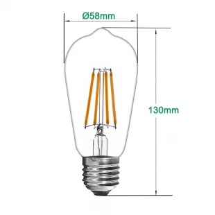 ST58 Ampoule à filament LED style Edison 4W verre transparent