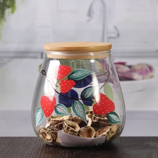 700 ml seal hand painted glass jars with bamboo cover wholesale