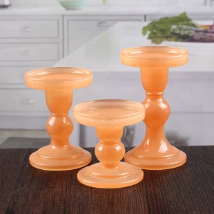 Glaskerzenpfeiler Set Orangenglas Kerzenhalter zum Verkauf