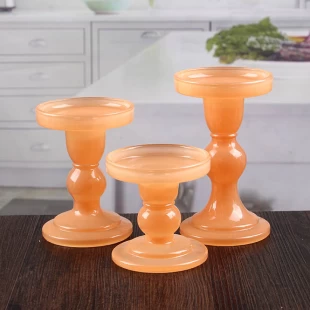 Glas kaars pilaren set oranje glazen kandelaar te koop