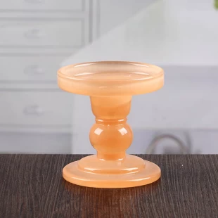 ガラスのキャンドルの柱は、販売のオレンジ色のガラスキャンドルホルダーを設定します。