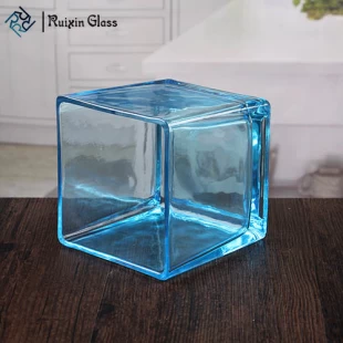 Grande castiçal quadrado de vidro azul vela votiva vela por atacado