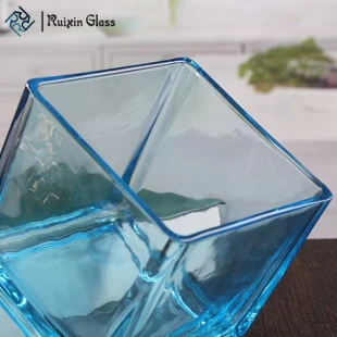 大きな正方形のキャンドルホルダー青いガラスの奉納キャンドルホルダー卸売