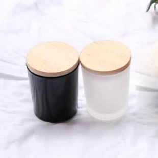 OEM zwart-wit mat frosted glas kaars houder potten met houten deksel