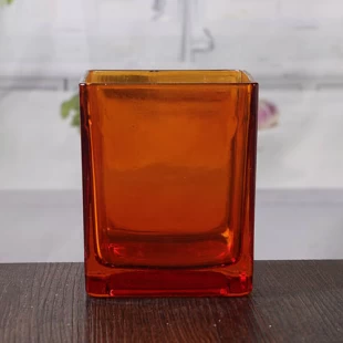 Oranje grote glazen kaars houders groothandel glas vierkante kandelaar te koop