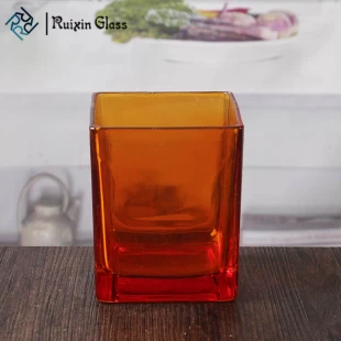 Laranja vasos de vidro de vidro grande atacado vela de vidro quadrado titular à venda