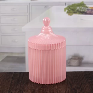 Round decorative striped glass candlestick pink 4 inch glass candle holders with dome lids