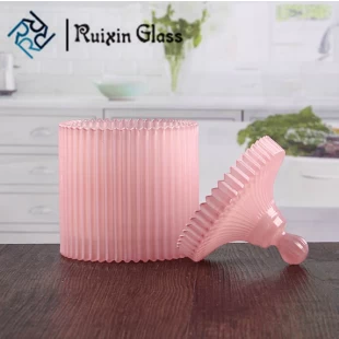 Runde dekorative gestreifte Glas Kerzenständer rosa 4-Zoll-Glas Kerzenständer mit Kuppel Deckel