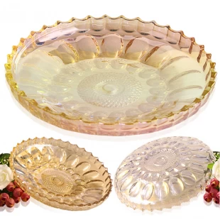 Wave edge yellow glass dish fruit platter wholesale