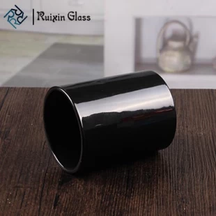 Venta al por mayor de 4 pulgadas de cristal negro vasos jarras de vidrio titular de la vela en granel