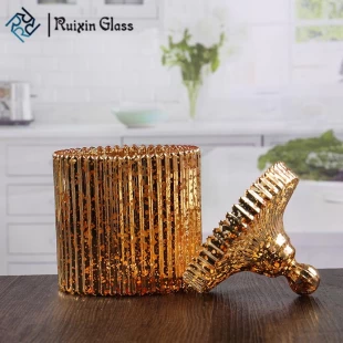 Großhandel goldene Glas Gläser dekorative Kerze Halter mit Kuppel Deckel