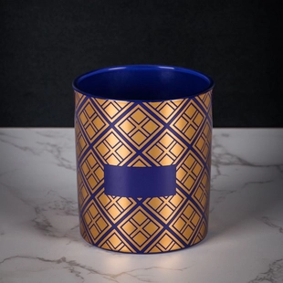 Hot Stamping Gold Glass Candle Holder For Bluebell Scents
