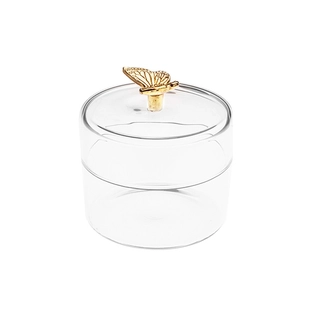 11oz Borosilicate Jar with Lid Gold Butterfly